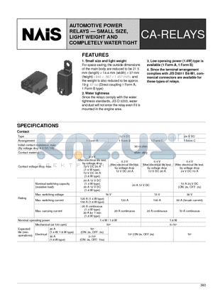 CA1-DC24V-N datasheet - AUTOMOTIVE POWER RELAYS SMALL SIZE, LIGHT WEIGHT AND COMPLETELY WATER TIGHT