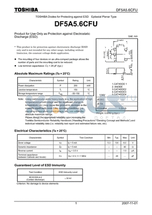 DF5A5.6CFU datasheet - Product for Use Only as Protection against Electrostatic Discharge (ESD).
