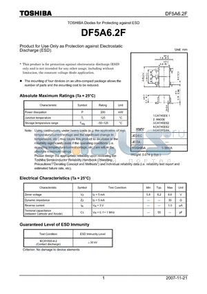 DF5A6.2F datasheet - Product for Use Only as Protection against Electrostatic Discharge (ESD).