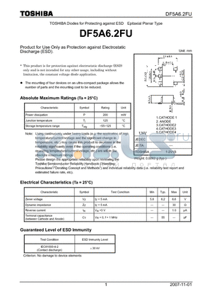 DF5A6.2FU datasheet - Product for Use Only as Protection against Electrostatic Discharge (ESD).