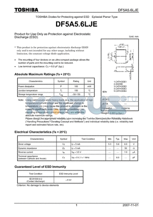 DF5A5.6LJE datasheet - Product for Use Only as Protection against Electrostatic Discharge (ESD).