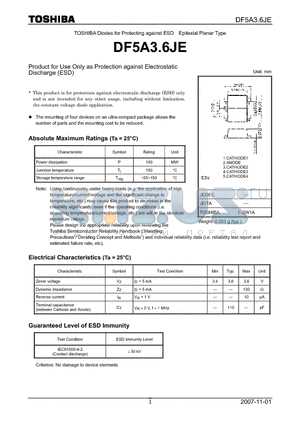 DF5A3.6JE datasheet - Product for Use Only as Protection against Electrostatic Discharge (ESD)