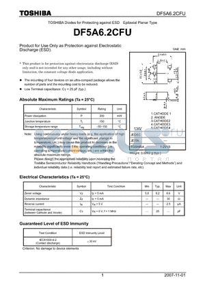 DF5A6.2CFU datasheet - Product for Use Only as Protection against Electrostatic Discharge (ESD).