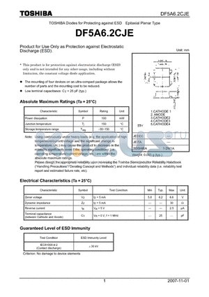 DF5A6.2CJE datasheet - Product for Use Only as Protection against Electrostatic Discharge (ESD).