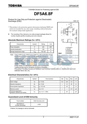 DF5A6.8F_07 datasheet - Product for Use Only as Protection against Electrostatic Discharge (ESD)