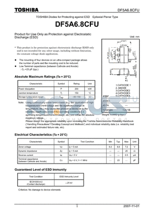 DF5A6.8CFU datasheet - Product for Use Only as Protection against Electrostatic Discharge (ESD)