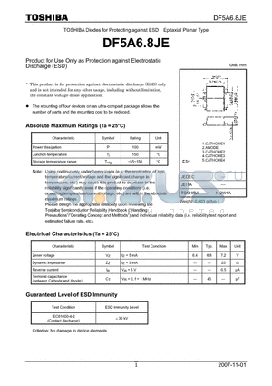 DF5A6.8JE datasheet - Product for Use Only as Protection against Electrostatic Discharge (ESD)