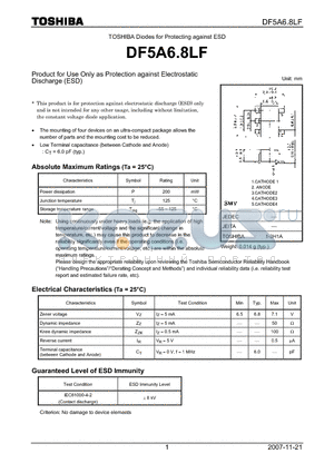 DF5A6.8LF datasheet - Product for Use Only as Protection against Electrostatic Discharge (ESD)
