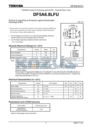 DF5A6.8LFU datasheet - Product for Use Only as Protection against Electrostatic Discharge (ESD)