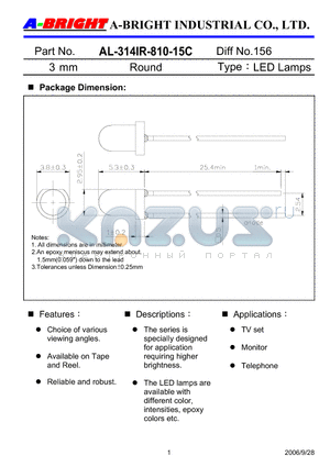 AL-314IR-810-15C datasheet - 3 mm Round LED Lamps