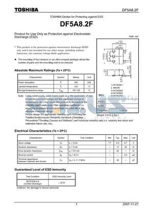 DF5A8.2F datasheet - Product for Use Only as Protection against Electrostatic Discharge (ESD).
