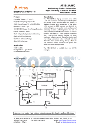 AT1312A datasheet - High Efficiency, Constant Current White-LEDs Driver