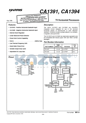 CA1391E datasheet - TV Horizontal Processors