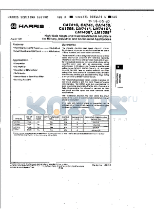 CA1458 datasheet - HIGH-GAIN SINGLE AND DUAL OPERATIONAL AMPLIFIERS FOR MILITARY INDUSTRIAL AND COMMERCIAL APPLICATIONS