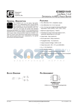 5211AI01 datasheet - LOW SKEW, 1-TO-2 DIFFERENTIAL-TO-HSTL FANOUT BUFFER