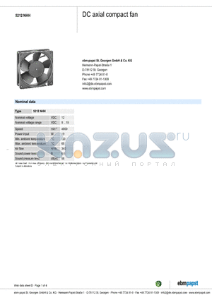 5212NHH datasheet - DC axial compact fan