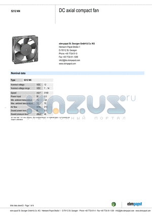 5212NN datasheet - DC axial compact fan