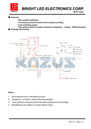 BPR-105S datasheet - Non-contact switching For direct pc board or dual-in-line socket mounting.