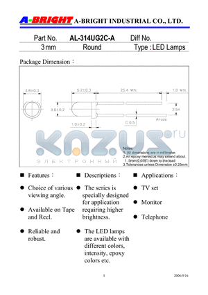 AL-314UG2C-A datasheet - 3 mm Round LED Lamps