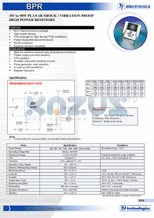 BPR30500F datasheet - 3W to 50W PLANAR SHOCK / VIBRATION PROOF HIGH POWER RESISTORS