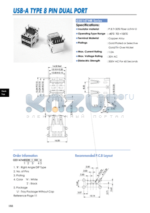 020147MR datasheet - USB-A TYPE 8 PIN DUAL PORT