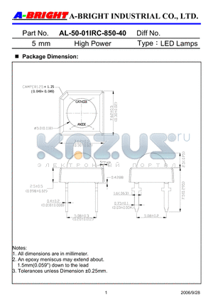 AL-50-01IRC-850-40 datasheet - 5 mm High Power LED Lamps