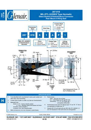 287-018H1AX-2 datasheet - Glass-Sealed D-Subminiature Connector