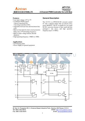 AT1731 datasheet - 2-Channel PWM Controller for LCD Bias