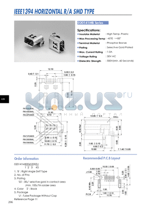 020141MB datasheet - IEEE1394 HORIZONTAL R/A SMD TYPE