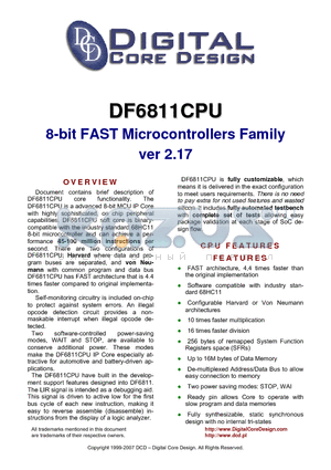 DF6811CPU datasheet - 8-bit FAST Microcontrollers Family