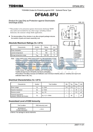 DF6A6.8FU datasheet - Product for Use Only as Protection against Electrostatic Discharge (ESD).