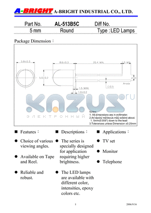 AL-513B5C datasheet - 5mm Round LED Lamps