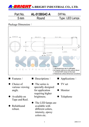 AL-513BG4C-A datasheet - 5mm Round LED Lamps