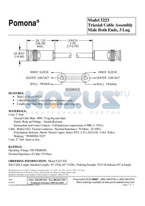 5223 datasheet - Triaxial Cable Assembly Male Both Ends, 3 Lug