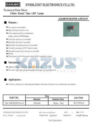 A264B-SUR-S530-A3-F14-9 datasheet - 3.0mm Round Type LED Lamps