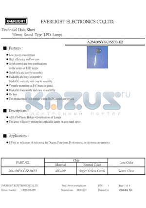 A264B/SYGC/S530-E2 datasheet - 3.0mm Round Type LED Lamps