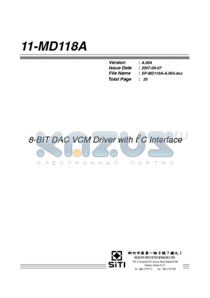 11-MD118A datasheet - 8-BIT DAC VCM Driver with I2C Interface