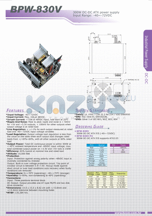 BPW-830V datasheet - 300W DC-DC ATX power supply Input Range: -40~-72VDC