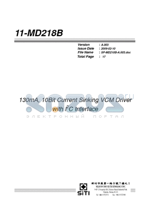 11-MD218B datasheet - 130mA, 10Bit Current Sinking VCM Driver with I2C Interface