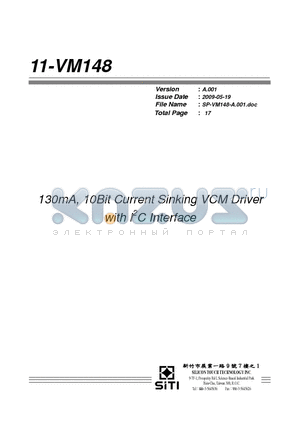 11-VM148 datasheet - 130mA, 10Bit Current Sinking VCM Driver with I2C Interface