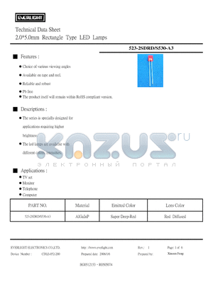 523-2SDRD/S530-A3 datasheet - 2.0*5.0mm Rectangle Type LED Lamps