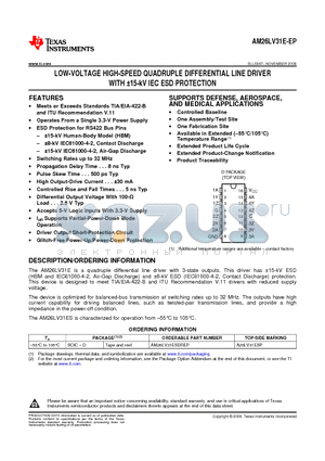 A26LV31ESP datasheet - LOW-VOLTAGE HIGH-SPEED QUADRUPLE DIFFERENTIAL LINE DRIVER WITH a15-kV IEC ESD PROTECTION