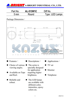 AL-513W1C datasheet - 5 mm Round LED Lamps