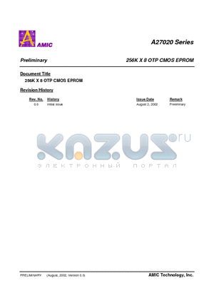 A27020 datasheet - 256K X 8 OTP CMOS EPROM