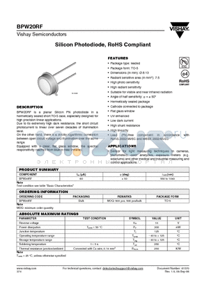 BPW20RF datasheet - Silicon Photodiode
