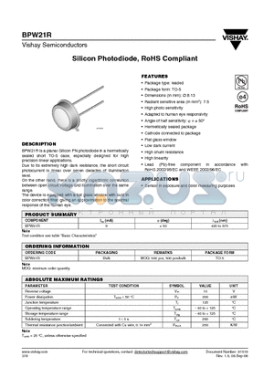 BPW21R datasheet - Silicon Photodiode