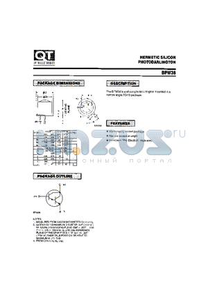 BPW38 datasheet - HERMETIC SILICON PHOTODARLINGTON