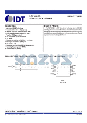 74FCT38072DGGI datasheet - 3.3V CMOS 1-TO-2 CLOCK DRIVER