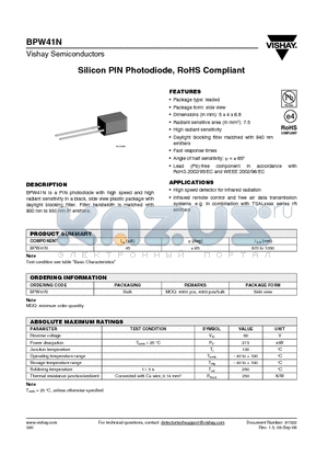BPW41N datasheet - Silicon PIN Photodiode