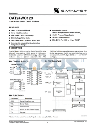 CA24WC128JA-1.8TE13 datasheet - 128K-Bit I2C Serial CMOS E2PROM